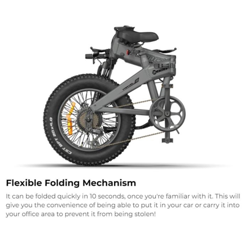 HIMO ZB20 Folding E-bike - Grey Color, Range up to 80 KM, 6-Speed Shimano Transmission, 4" Fat Tire, 3 level pedal assist, 48V/10Ah Battery, HD LCD