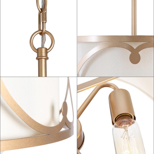 Modern Drum Island Chandelier Pendant Light, 3-light Farmhouse Gold Shaded Chandelier with Fabric Shade