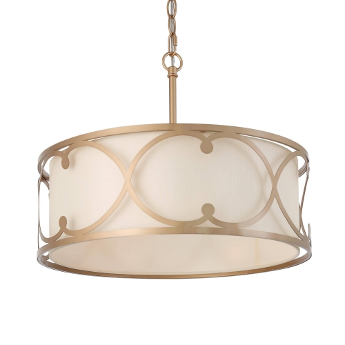 Modern Drum Island Chandelier Pendant Light, 3-light Farmhouse Gold Shaded Chandelier with Fabric Shade