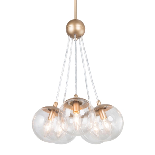 Satin Gold Globe Island Chandelier Bubble, 5-Light Modern Cluster Chandelier Pendant Light with Clear Glass Shades