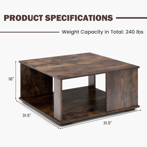 Gymax 2-Tier Square Coffee Table w/ Storage Industrial Center Table for Living Room