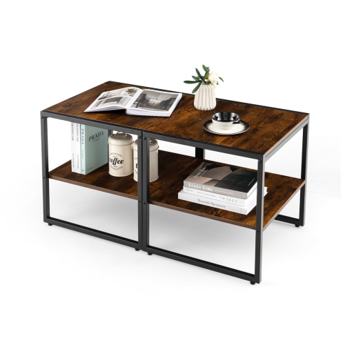 GYMAX  2PCs 2-Tier End Side Sofa Coffee Table 20" Square Table for Living Room Bedroom