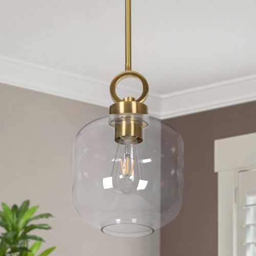 Image 1 of 8.. Modern Gold Bedroom Pendant Light, 1-Light Dining Room Island Hanging Pendant Light with Clear Glass Shade