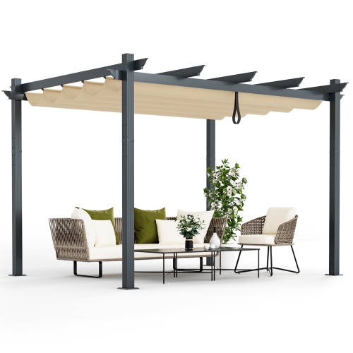 COSTWAY  10X12Ft Outdoor Aluminum Retractable Pergola Canopy Shelter Grape Trellis