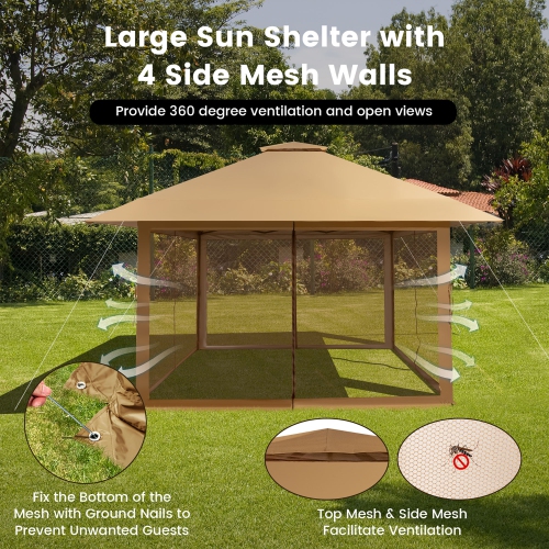 Costway 13x13ft Pop-up Instant Canopy Tent Mesh Sidewall UV50+ Adjust Outdoor Patio