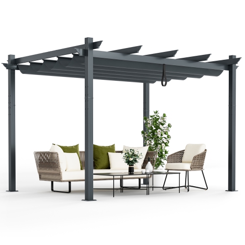 COSTWAY  10X12Ft Outdoor Aluminum Retractable Pergola Canopy Shelter Grape Trellis