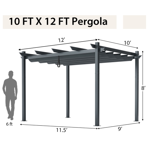 Abri d'extérieur en aluminium rétractable Pergola, treillis raisin, 10 x 12 pi de Costway