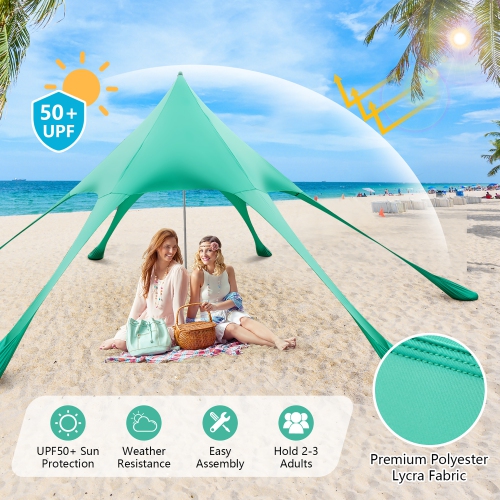 Costway 20 x 20 FT Beach Sunshade Canopy UPF50+ with Carry Bag & 8 Sandbags & Shovel