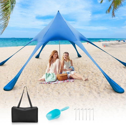 COSTWAY  20 X 20 Ft Beach Sunshade Canopy Upf50+ With Carry Bag & 8 Sandbags & Shovel