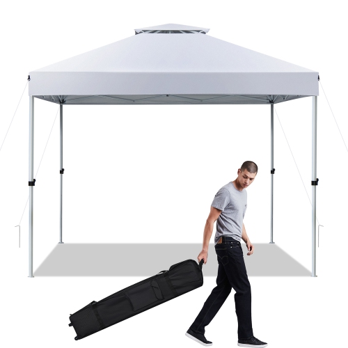Costway 2-Tier 10' x 10' Pop-up Canopy Tent Instant Gazebo Adjustable Carry Bag with Wheel