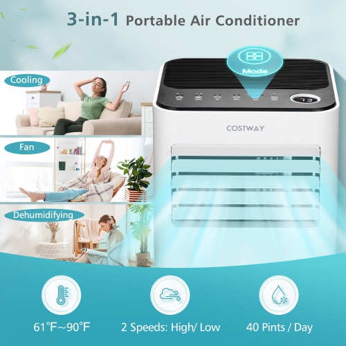 Costway 8000 BTU Portable Air Conditioner 3-in-1 Air Cooler with Fan Dehum Sleep Mode
