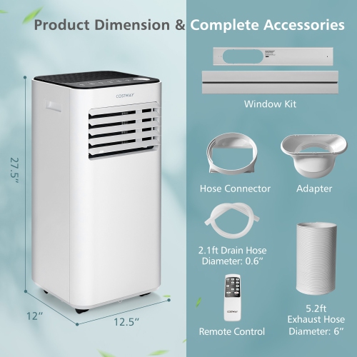 Costway 8000 BTU Portable Air Conditioner 3-in-1 Air Cooler with Fan Dehum Sleep Mode