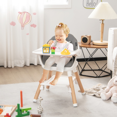 Costway 6-in-1 Convertible Wooden Baby Highchair Infant Feeding Chair with Removable Tray