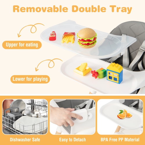 Costway 6-in-1 Convertible Wooden Baby Highchair Infant Feeding Chair with Removable Tray