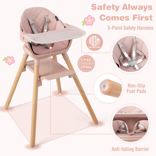 Chaise haute convertible 6-en-1 en bois pour bébé de Costway avec plateau amovible