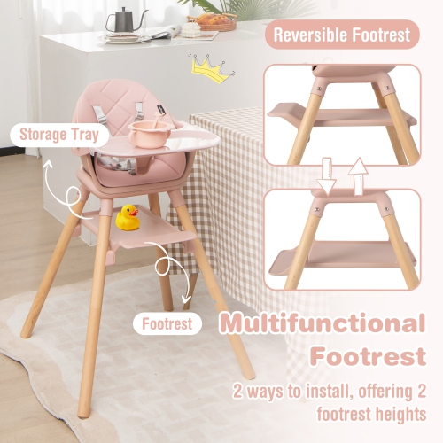Chaise haute convertible 6-en-1 en bois pour bébé de Costway avec plateau amovible