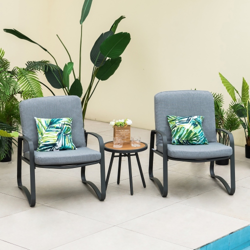 COSTWAY  3PCs Patio Bistro Conversation Set Dpc Tabletop Metal Cushioned Chairs Outdoor