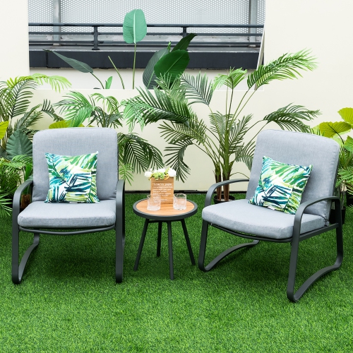 Costway 3pcs Patio Bistro Conversation Set DPC Tabletop Metal Cushioned Chairs Outdoor
