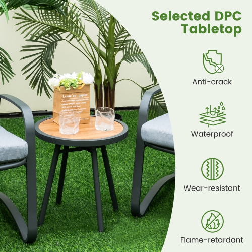 Costway 3pcs Patio Bistro Conversation Set DPC Tabletop Metal Cushioned Chairs Outdoor