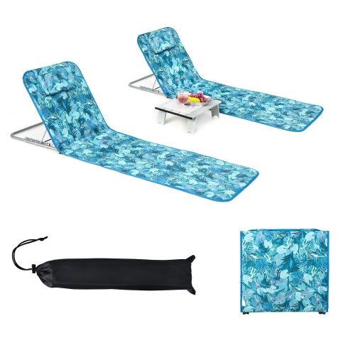 Costway 3-Piece Beach Lounge Chair Mat Set 2 Adjustable Lounge Chairs with Table
