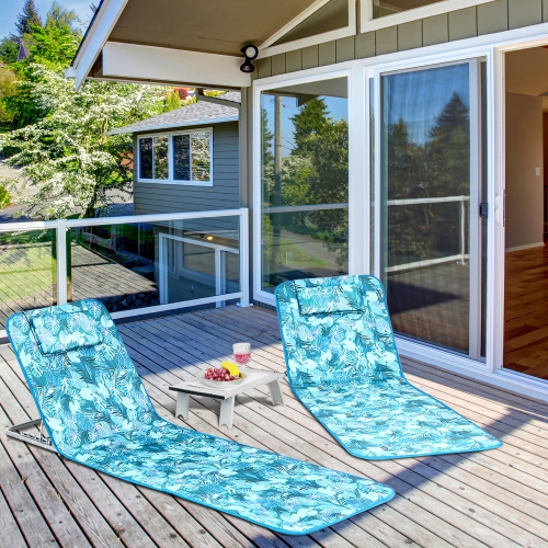 Costway 3-Piece Beach Lounge Chair Mat Set 2 Adjustable Lounge Chairs with Table