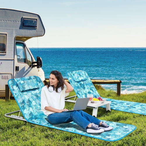 Costway 3-Piece Beach Lounge Chair Mat Set 2 Adjustable Lounge Chairs with Table