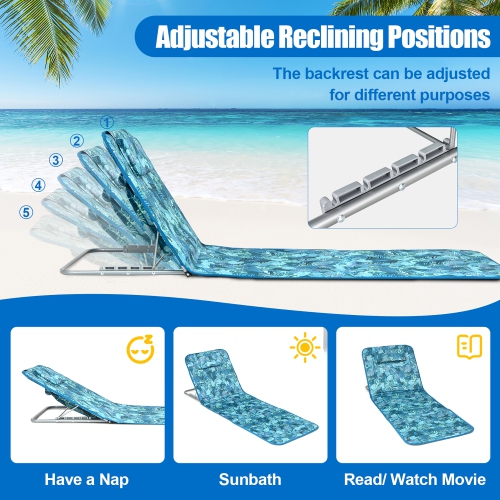 Costway 3-Piece Beach Lounge Chair Mat Set 2 Adjustable Lounge Chairs with Table