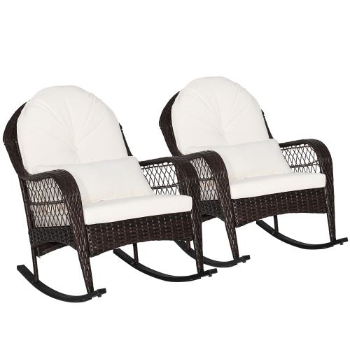 Costway 2PCS Patio Wicker Rocking Chair W/Seat Back Cushions & Lumbar Pillow Balcony