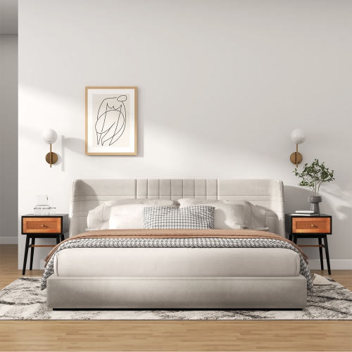 Costway Nightstand Modern Bedside End Table with Storage Drawer & Solid Wood Legs