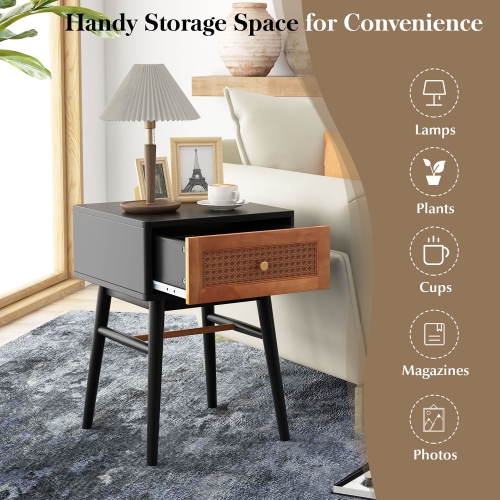 Costway Nightstand Modern Bedside End Table with Storage Drawer & Solid Wood Legs