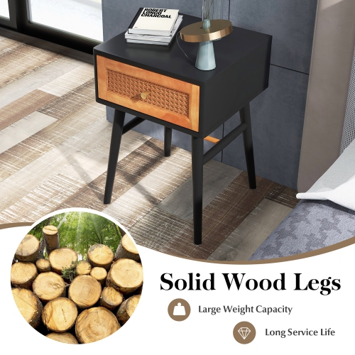 Costway Nightstand Modern Bedside End Table with Storage Drawer & Solid Wood Legs