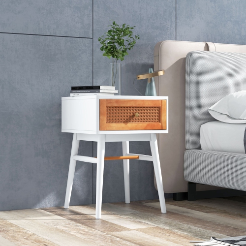 Costway Nightstand Modern Bedside End Table with Storage Drawer & Solid Wood Legs