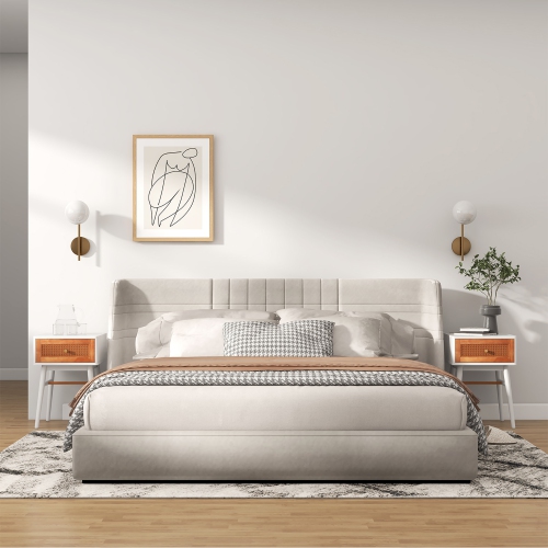 Costway Nightstand Modern Bedside End Table with Storage Drawer & Solid Wood Legs