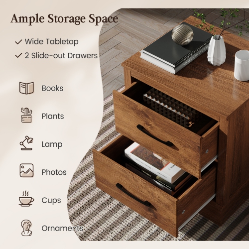 Table de chevet à 2 tiroirs de Costway Table de bout de canapé compacte