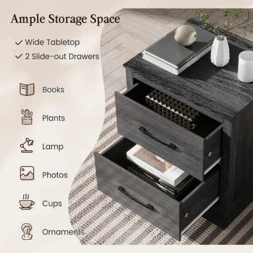 Table de chevet à 2 tiroirs de Costway Table de bout de canapé compacte