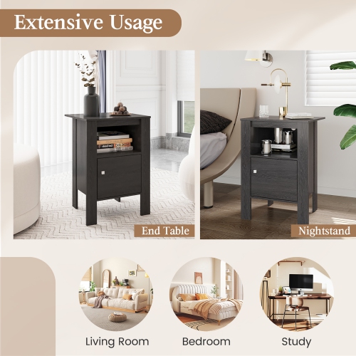Table de chevet compacte de Costway avec table d'extrémité et tablette ouverte et armoire