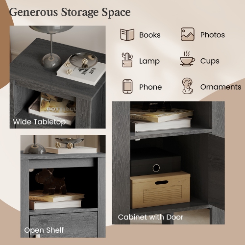 Table de chevet compacte de Costway avec table d'extrémité et tablette ouverte et armoire