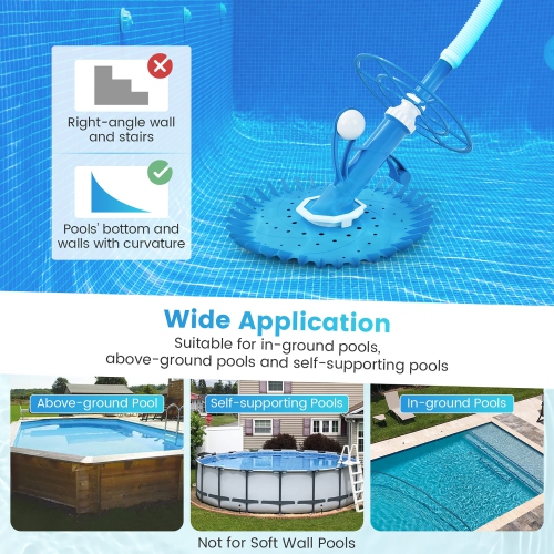 Costway Upgraded Automatic Pool Cleaner Swimming Pool Vacuum Sweeper with10 Extension Hose