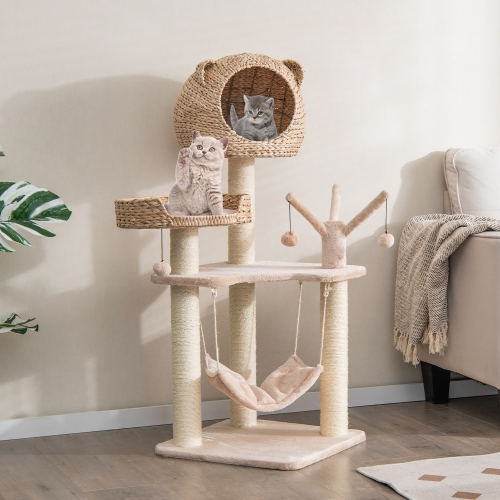 Costway 48" Tall Cat Tree Tower Multi-Level Play Activity Center withCondo Hammock Cushion