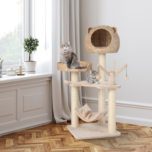 Costway 48" Tall Cat Tree Tower Multi-Level Play Activity Center withCondo Hammock Cushion
