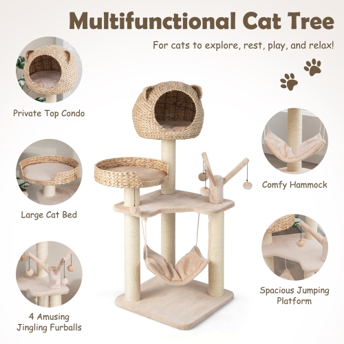 Costway 48" Tall Cat Tree Tower Multi-Level Play Activity Center withCondo Hammock Cushion