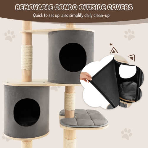 Costway 75" Multi-layer Wooden Cat Tree Indoor Tower Activity Play Center with 2 Condos