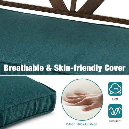 Gymax 51.5'' Outdoor Garden Bench Cushioned Patio Chair with Wood Grain Steel Frame