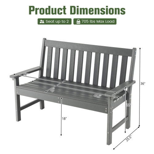 Gymax Garden Bench All-Weather HDPE 2-Person Outdoor Bench for Front Porch Backyard