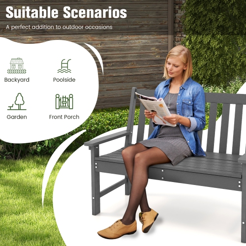 Gymax Garden Bench All-Weather HDPE 2-Person Outdoor Bench for Front Porch Backyard
