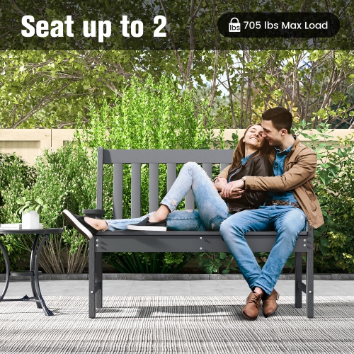 Gymax Garden Bench All-Weather HDPE 2-Person Outdoor Bench for Front Porch Backyard