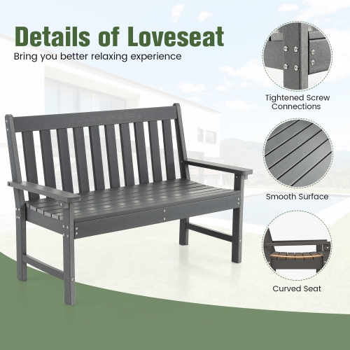 Gymax Garden Bench All-Weather HDPE 2-Person Outdoor Bench for Front Porch Backyard