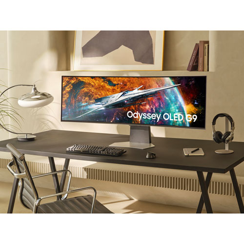 Samsung Odyssey OLED G9 49" QHD 240Hz 0.03ms GTG Curved OLED G-Sync FreeSync Smart Monitor – Silver