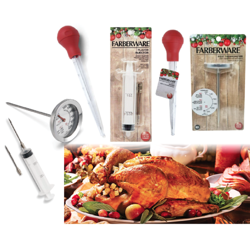 Image 1 de 2.. Farberware 3-Piece Injecteur de Saveur, Thermomètre & Baster Turkey Prep Set Bundle