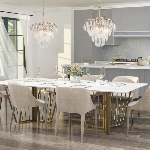 Modern Gold Bedroom Chandelier, 4-Light Empire Gold Mid-century Glam with Tiered Crystal Modern/Contemporary LED Dry rated Chandelier